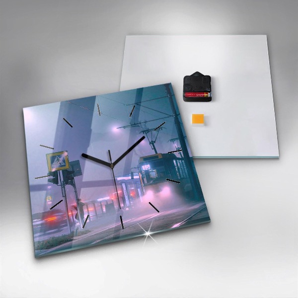 Szögletes fali üvegóra Varsó a ködben