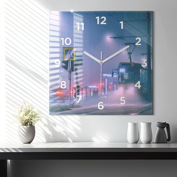 Szögletes fali üvegóra Varsó a ködben