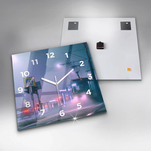 Szögletes fali üvegóra Varsó a ködben