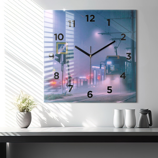 Szögletes fali üvegóra Varsó a ködben