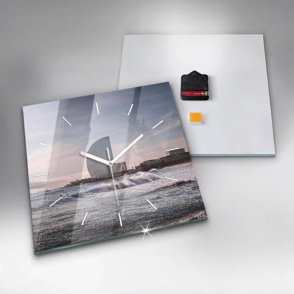 Szögletes fali üvegóra Barcelona szörfös