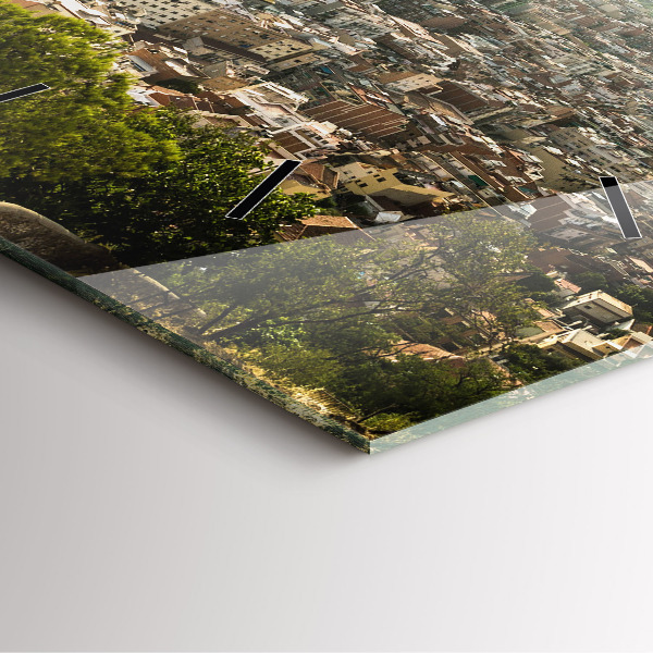 Szögletes fali üvegóra Barcelona kilátás Montjuicra