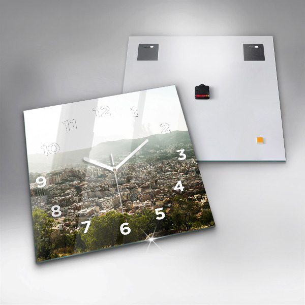 Szögletes fali üvegóra Barcelona kilátás Montjuicra