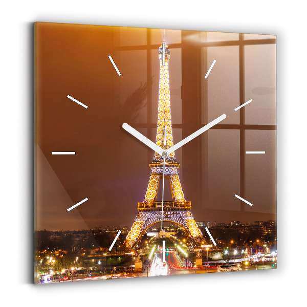 Szögletes fali üvegóra Kivilágított Eiffel-torony