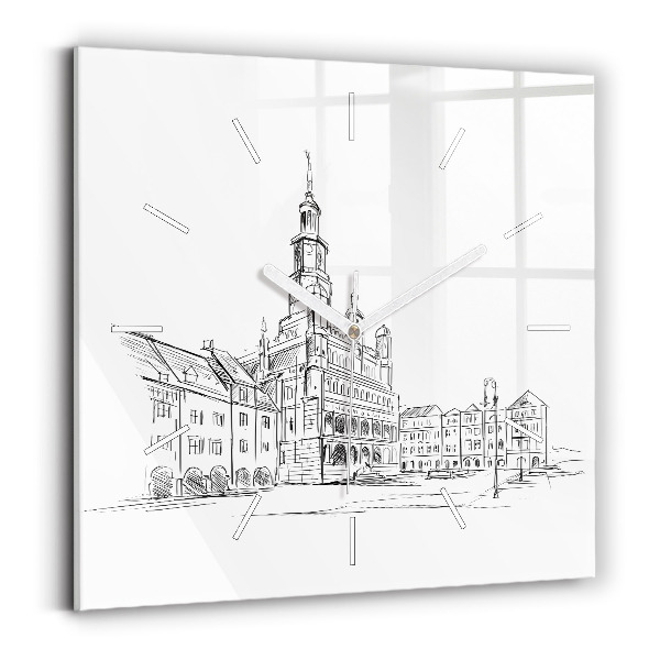 Szögletes fali üvegóra Vázlat Poznań óvárosáról