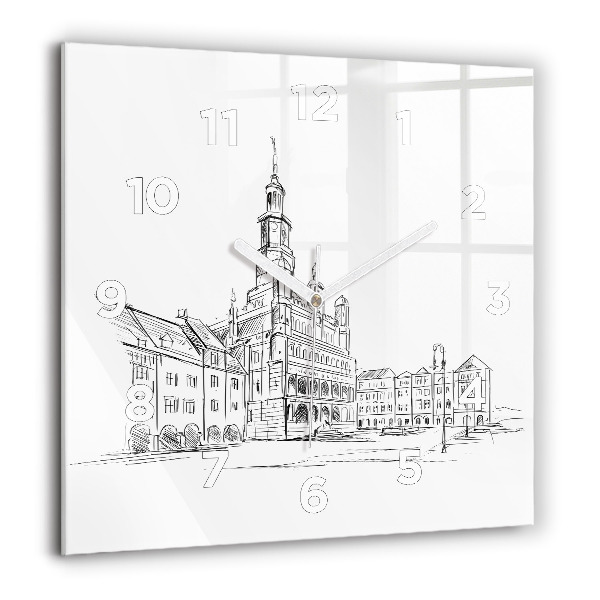 Szögletes fali üvegóra Vázlat Poznań óvárosáról