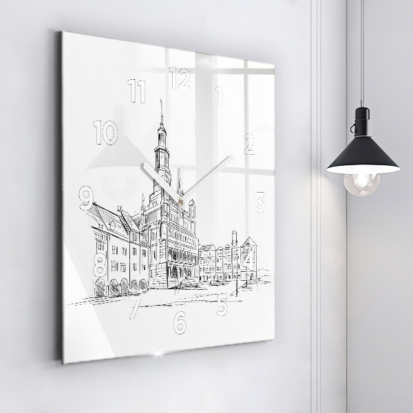 Szögletes fali üvegóra Vázlat Poznań óvárosáról
