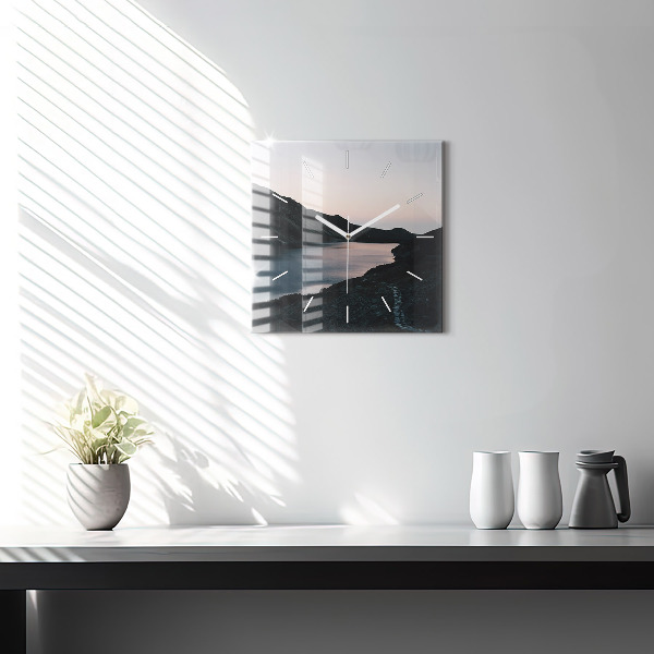 Szögletes fali üvegóra Tó és hegyek