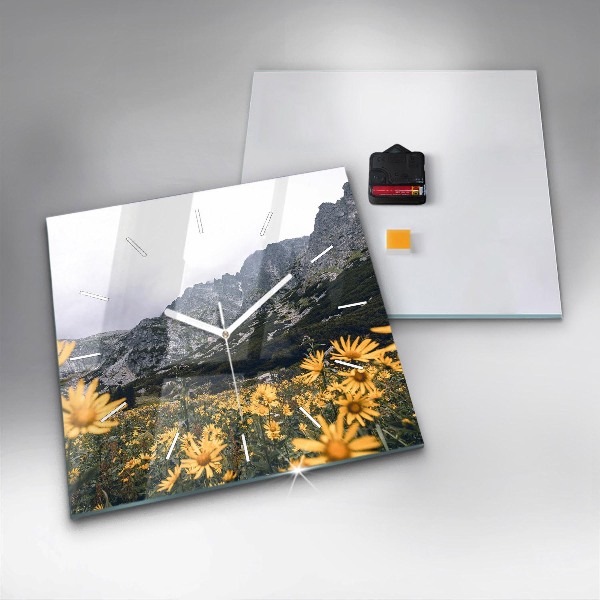 Szögletes fali üvegóra Réti virágok a hegyekben