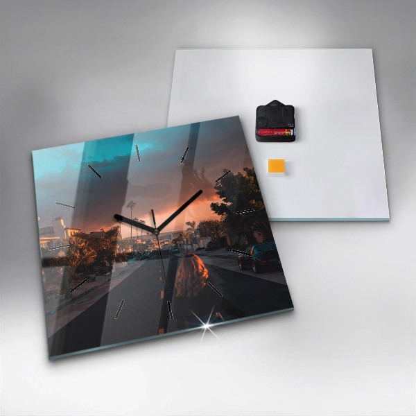 Szögletes fali üvegóra Nő az úton