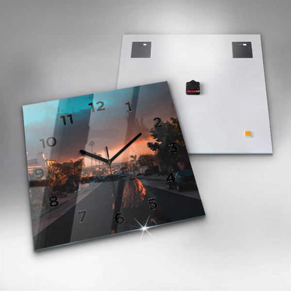 Szögletes fali üvegóra Nő az úton