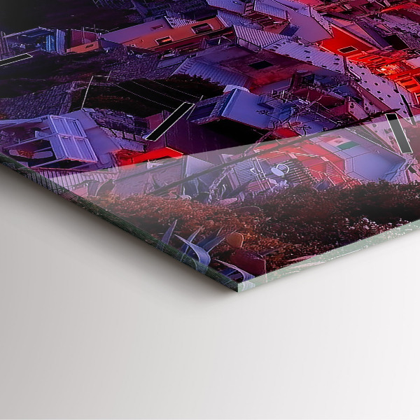 Szögletes fali üvegóra Házak a tó közelében