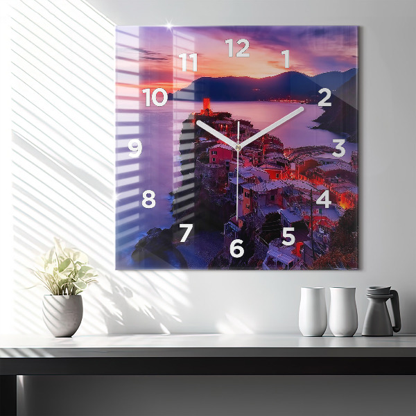 Szögletes fali üvegóra Házak a tó közelében