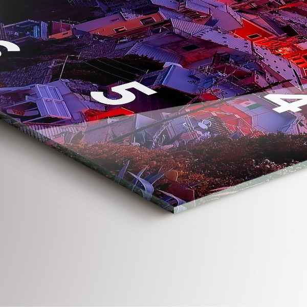 Szögletes fali üvegóra Házak a tó közelében