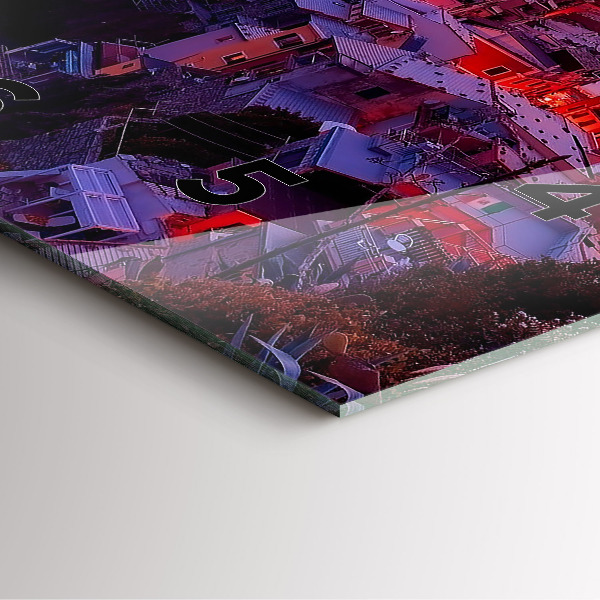 Szögletes fali üvegóra Házak a tó közelében