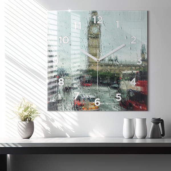 Szögletes fali üvegóra Esős London