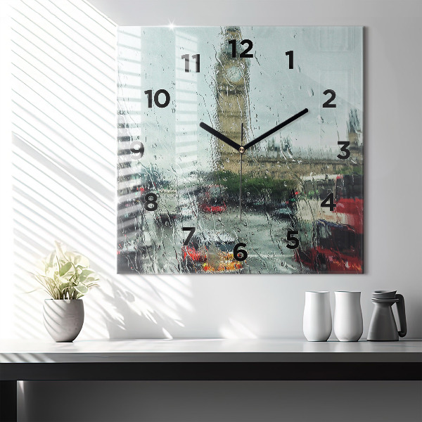 Szögletes fali üvegóra Esős London