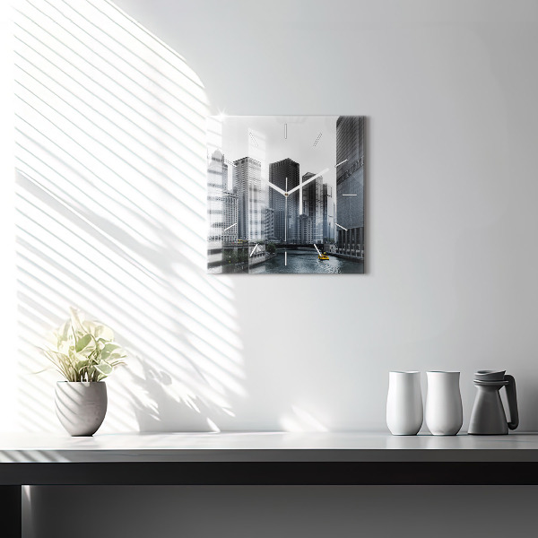 Szögletes fali üvegóra Városi panoráma