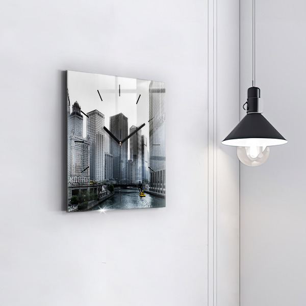 Szögletes fali üvegóra Városi panoráma