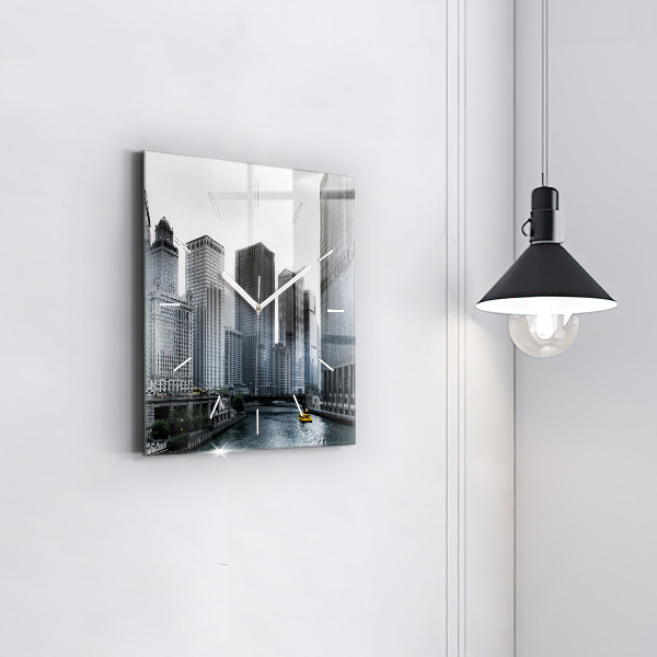 Szögletes fali üvegóra Városi panoráma