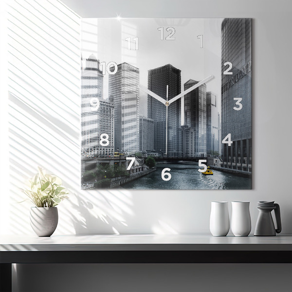 Szögletes fali üvegóra Városi panoráma