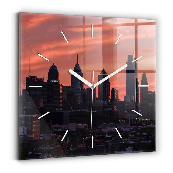 Szögletes fali üvegóra Philadelphia város látképe