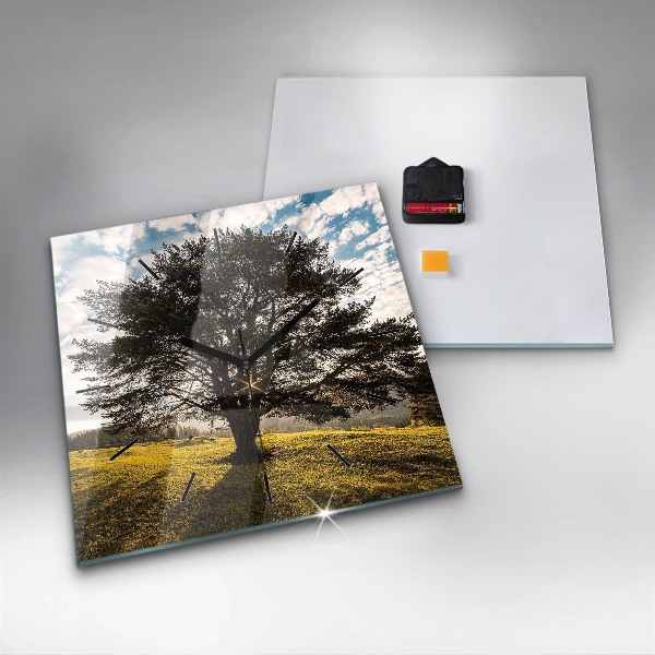 Szögletes fali üvegóra Egy fa a dombon