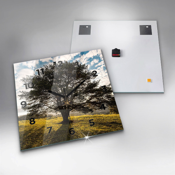 Szögletes fali üvegóra Egy fa a dombon