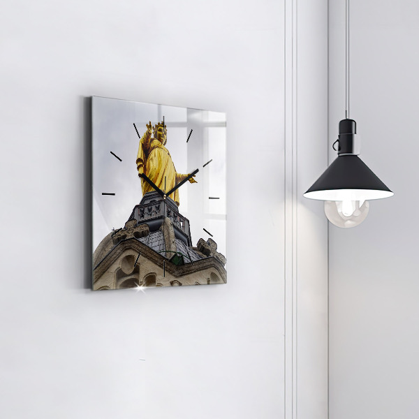 Szögletes fali üvegóra Szűz Mária szobra Lyonban