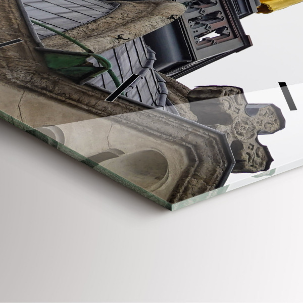 Szögletes fali üvegóra Szűz Mária szobra Lyonban