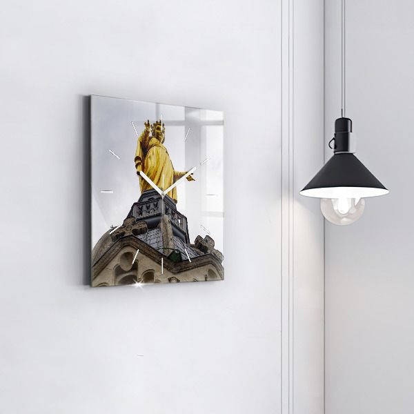 Szögletes fali üvegóra Szűz Mária szobra Lyonban