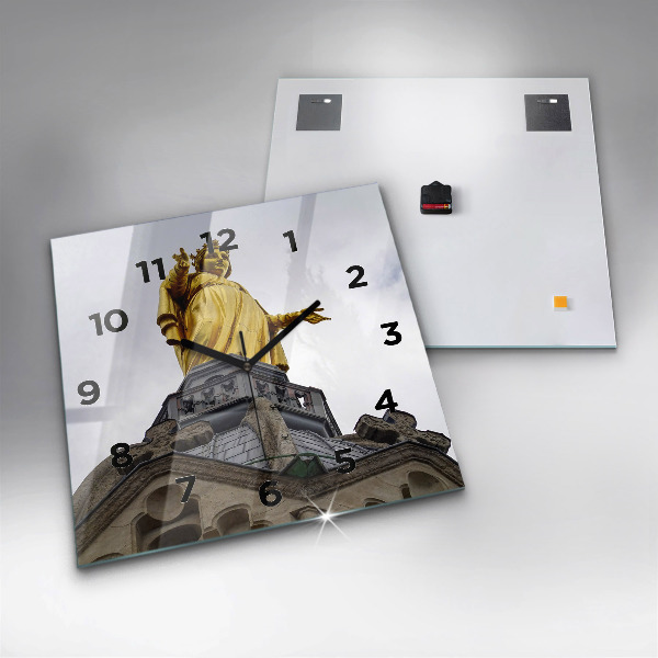 Szögletes fali üvegóra Szűz Mária szobra Lyonban