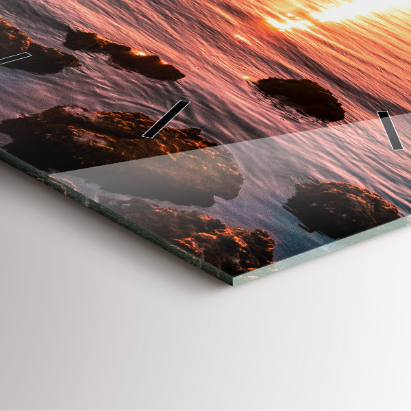 Szögletes fali üvegóra Sziklák naplementekor