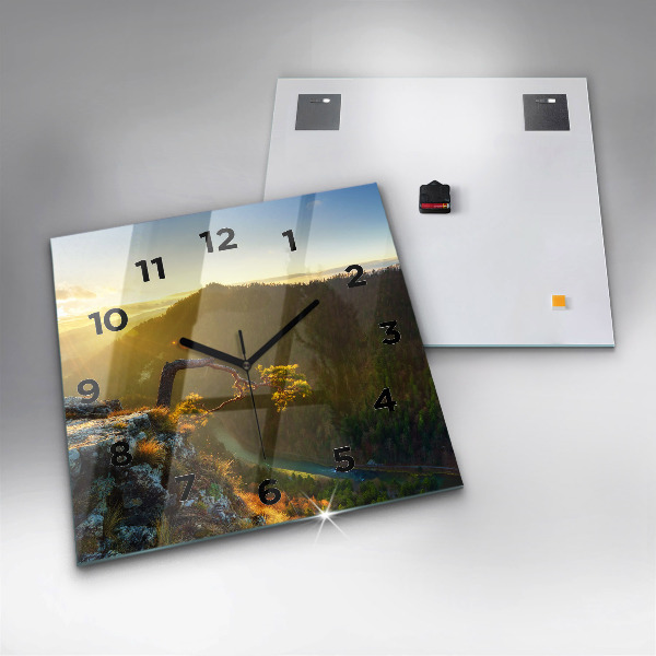 Szögletes fali üvegóra Naplemente a hegyek felett