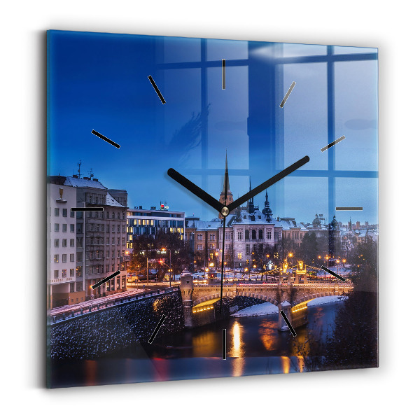 Szögletes fali üvegóra Panoráma Pilsen városára