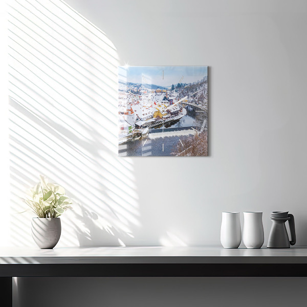 Szögletes fali üvegóra Panoráma a városra télen