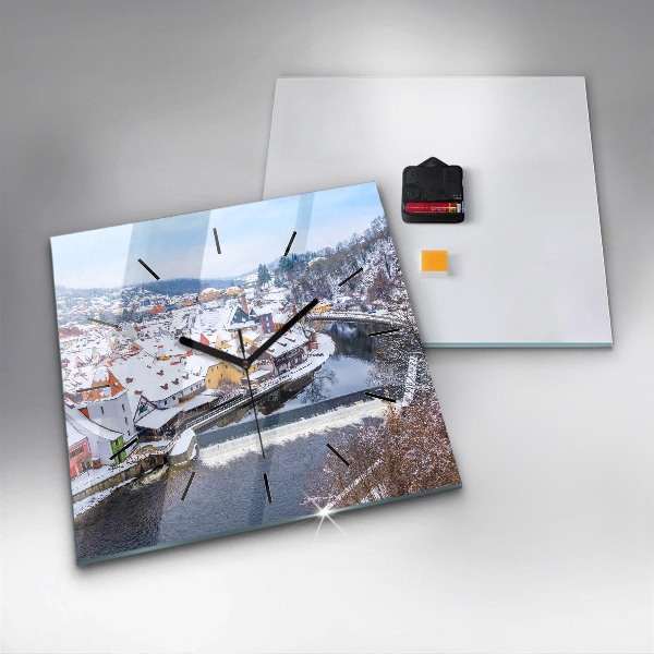 Szögletes fali üvegóra Panoráma a városra télen