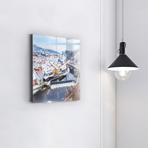 Szögletes fali üvegóra Panoráma a városra télen