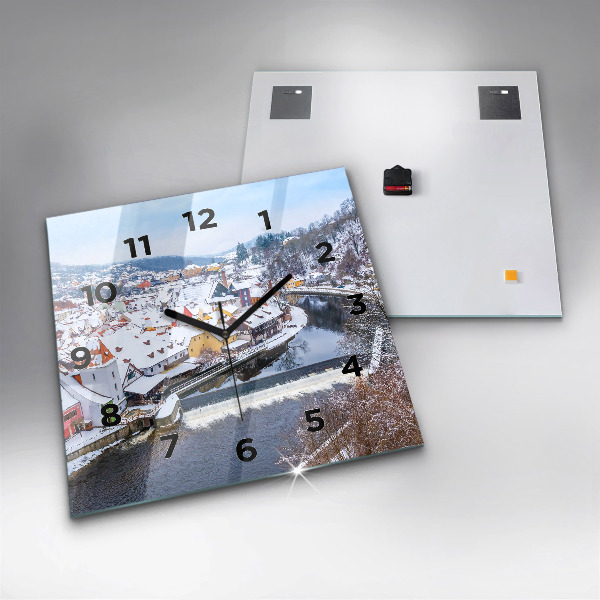 Szögletes fali üvegóra Panoráma a városra télen