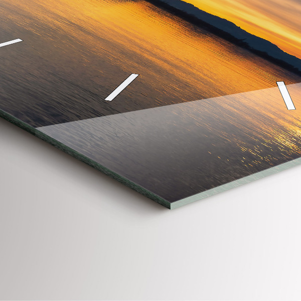 Szögletes fali üvegóra Naplemente a tó felett