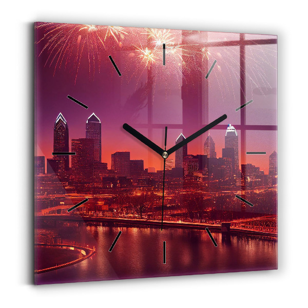 Szögletes fali üvegóra Philadelphia City éjjel