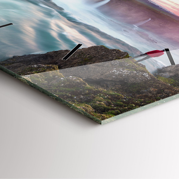 Szögletes fali üvegóra Táj vízeséssel