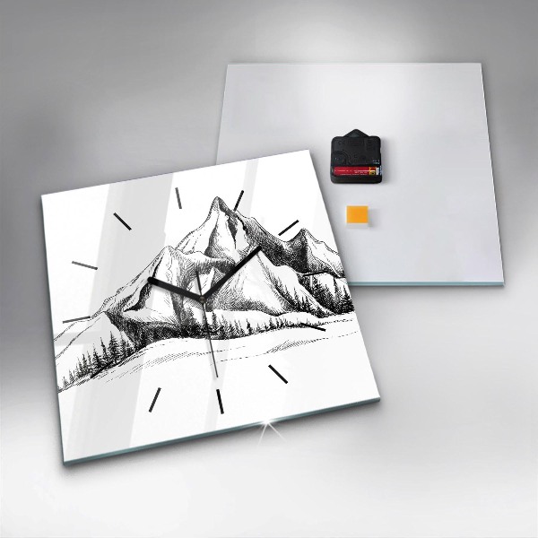 Szögletes fali üvegóra Rajzolt hegyek