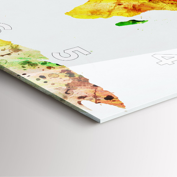 Szögletes fali üvegóra Akvarell világtérkép