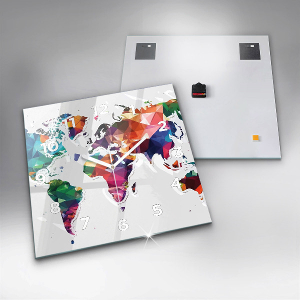 Szögletes fali üvegóra Világtérkép háromszögek