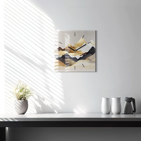 Szögletes fali üvegóra Absztrakt arany hegyek