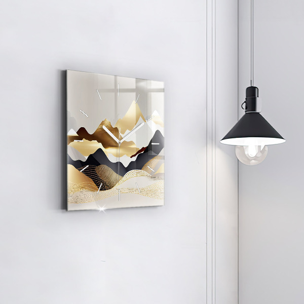 Szögletes fali üvegóra Absztrakt arany hegyek