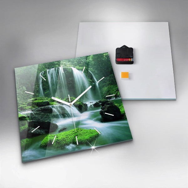 Szögletes fali üvegóra Vízesés a moha között