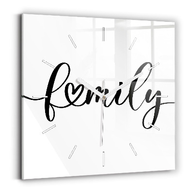 Szögletes fali üvegóra Családi felirat és szív