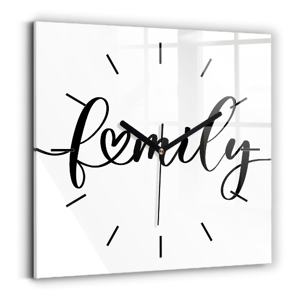 Szögletes fali üvegóra Családi felirat és szív